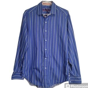 Robert Graham Blue Striped Dress Shirt size L